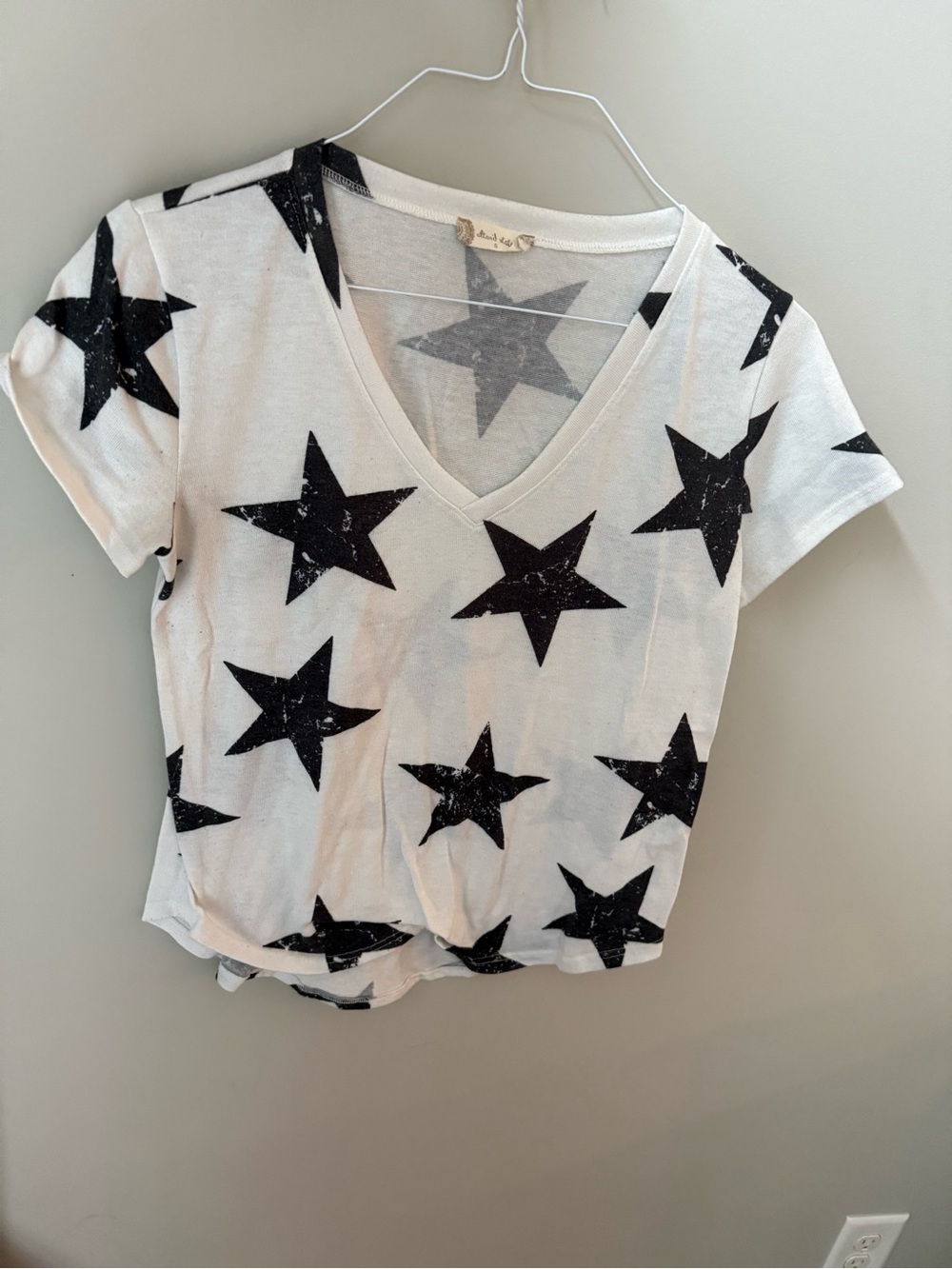 Altar'd State White V-Neck Star Print Tee